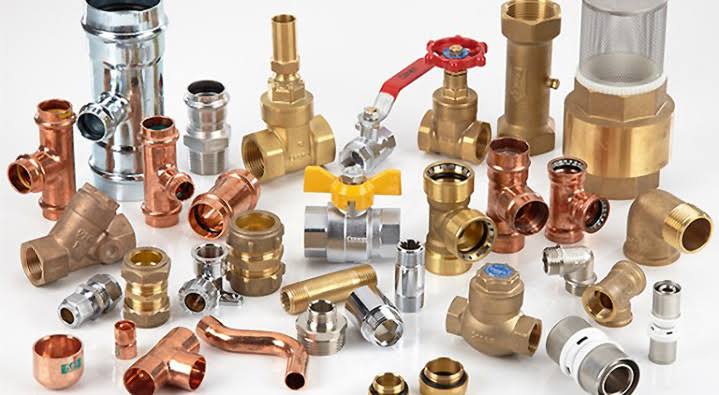 Assortment of brass and copper valves and fittings
